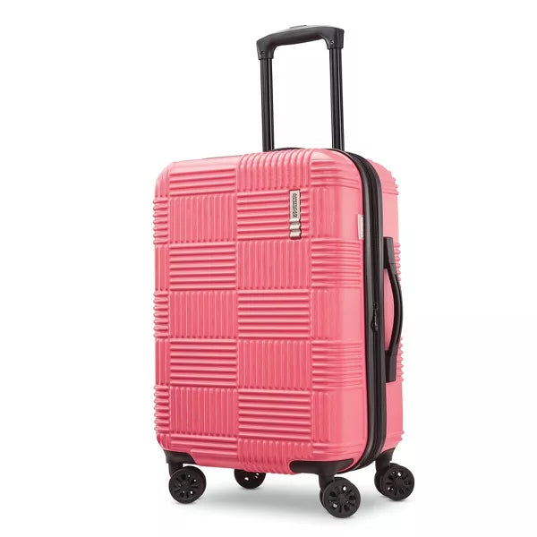 AMERICAN TOURISTER NXT CHECKERED HARDSIDE CARRY ON SPINNER 22 - FLAMINGO PINK - Like New