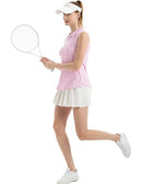 FKEEP FK3092SLP WOMEN POLO GOLF TENNIS T-SHIRTS V-NECK COLLAR PINK PLAID 2XL - Brand New