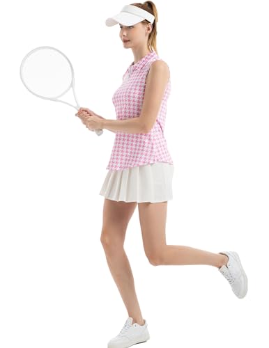 FKEEP FK3092SLP WOMEN POLO GOLF TENNIS T-SHIRTS V-NECK COLLAR PINK PLAID 2XL - Brand New