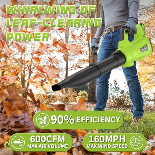 GREENER 21V LEAF BLOWER CORDLESS, 580CFM/160MPH ELECTRIC LEAF BLOWER - GREEN - Like New