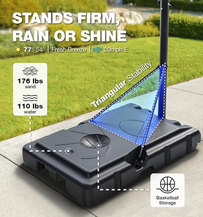 VISVEIL Basketball Hoop Portable Hoop System for Outdoor S003-21B - BLACK - Like New