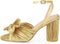 GENERIC WOMEN'S BOW KNOT ANKLE STRAP OPEN TOE HIGH BLOCK SANDALS - 11.5 - GOLD - Like New