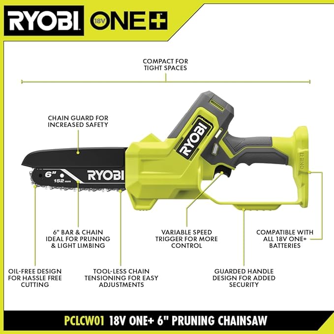 Ryobi ONE+ 18V 6" Cordless Compact Pruning Mini Chainsaw Tool Only - Green Like New