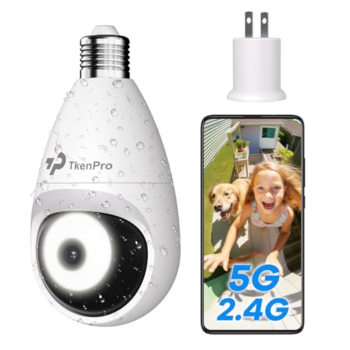 TKENPRO 5G 2.4GHz Light Bulb Security Camera Dual Band IP65 Waterproof New