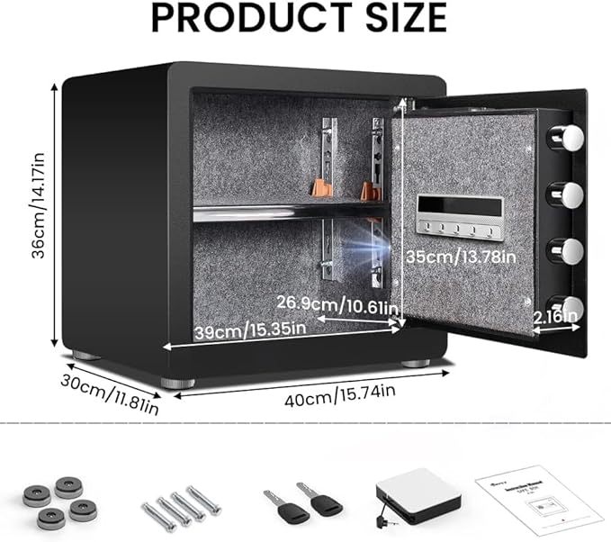 Kavey 1.6 Cub Safe Box Backlit Touch Screen Keypad Dual Alarm System - Black - Like New