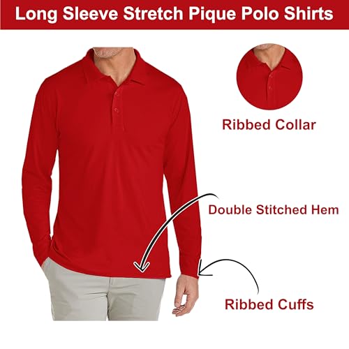 GALAXY BY HARVIC LONG SLEEVE MEN'S PIQUE POLO SHIRT SIZE MEN L RED - Brand New