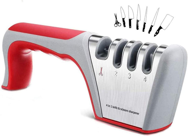 KLARFSCHAR KITCHEN KNIFE SHARPENERS BLADE STAGE SHAPING FIXER SCISSORS - RED - Brand New