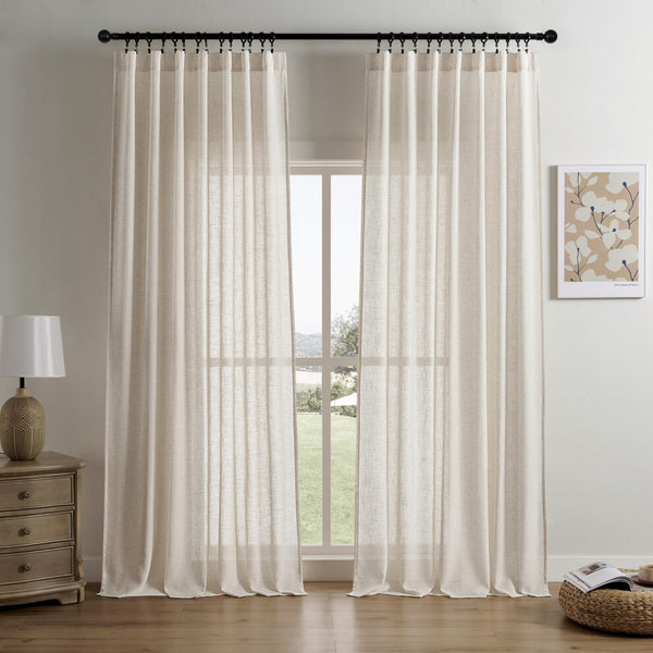 JOYDECO LINEN CURTAINS FOR LIVING ROOM SEMI-SHEER CURTAINS - BEIGE - Brand New