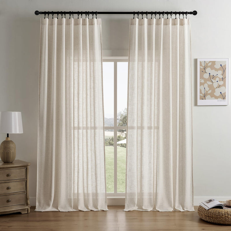 JOYDECO LINEN CURTAINS FOR LIVING ROOM SEMI-SHEER CURTAINS - BEIGE - Brand New
