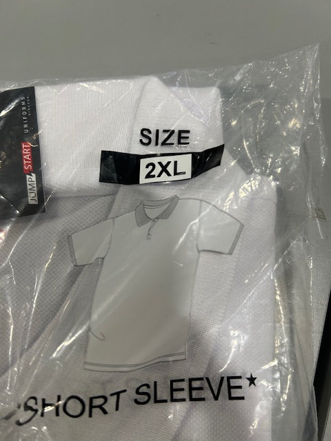 JUMP START 2XL WHITE SHORT SLEEVE POLO SHIRT - WHITE - Brand New