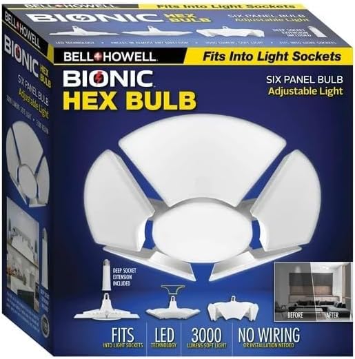 BELL+HOWELL HEX BULB E26 LED GARAGE LIGHT 6 PANEL DEFORMABLE SHOP LIGHT - WHITE - Brand New