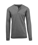 JMTHH-330CH GALAXY by Harvic MEN'S WAFFLE-KNIT HENLEY THERMAL CHARCOAL L - Brand New
