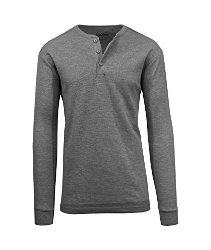 JMTHH-330CH GALAXY by Harvic MEN'S WAFFLE-KNIT HENLEY THERMAL CHARCOAL L - Brand New