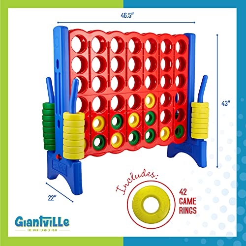 GIANTVILLE GIANT 4 IN A ROW CONNECT GAME 4 FEET WIDE BY 3.5 FEET TALL - Blue/Red - Like New