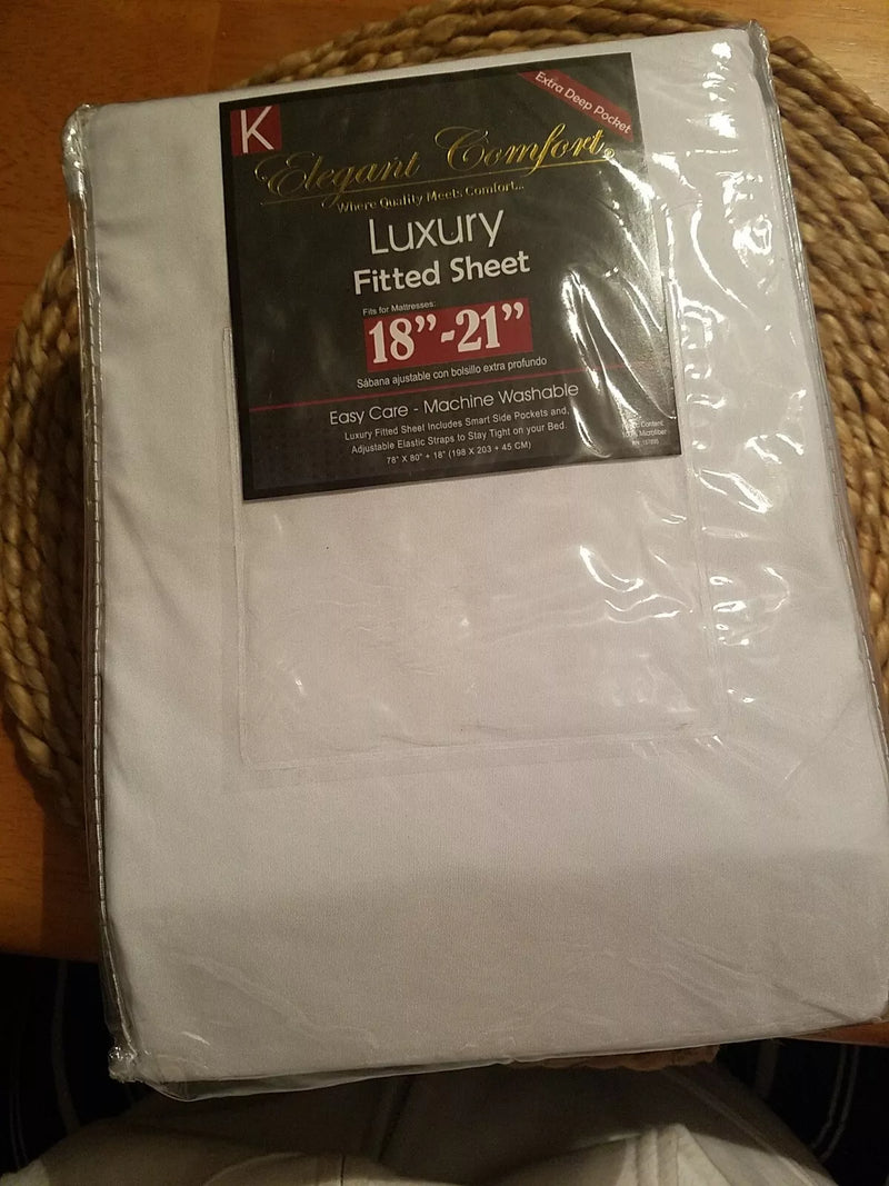 ELEGANT COMFORT LUXURY FITTED SHEET, FITS MATTRESS 18 - 21" - WHITE - Like New