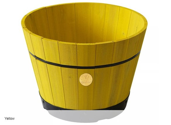 VEGTRUG BUILD A BARREL, 18” OUTDOOR PLANTER, PLASTIC BASE, MEDIUM, YELLOW Like New