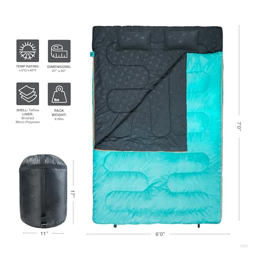 Teton Mammoth Queen Size Double Sleeping Bag- Camping, Compression Sack Included - Like New