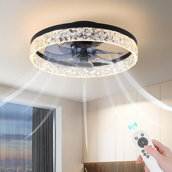 Flush Mount Ceiling Fan with Light, 15.7" Reversible, Dimmable, Noiseless - Like New