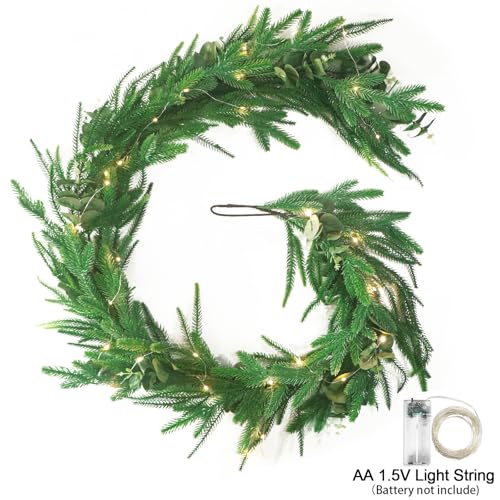 Norfok Sourgum Eucalyptus Garlands Light String 6Ft Soft Christmas HM5624 -Green - Like New