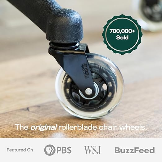 THE OFFICE OASIS - THE ORIGINAL ROLLERBLADE OFFICE CHAIR WHEELS (AS SEEN ON PBS) - Like New