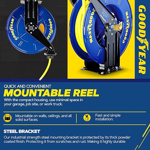 Goodyear Air Hose Reel Retractable 1/2"x50' Foot Long 300 Psi - Scratch & Dent