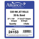 Alliance Wide Format Paper 24" x 150' CAD Bond Rolls (20lb | 4 Rolls) - Brand New