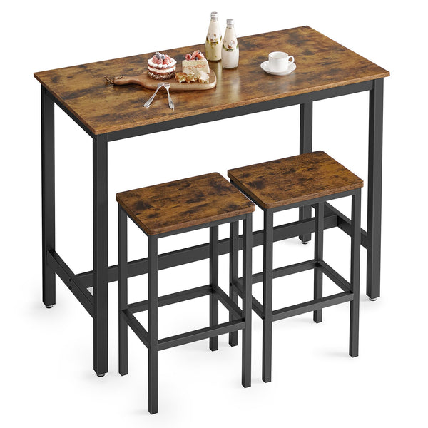 VASAGLE Bar Table Set, with 2 Bar Stools in Rustic Brown and Black ULBT15X - Like New