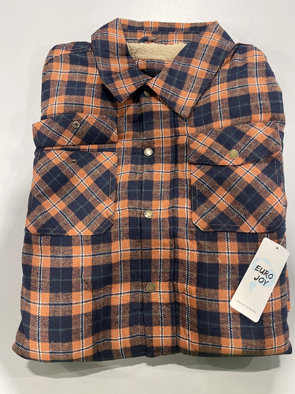 EURO JOY MEN'S FLANNEL SHERPA-LINED SHIRT JACKET - SIZE: MEN L - GOLD/BLACK - Brand New