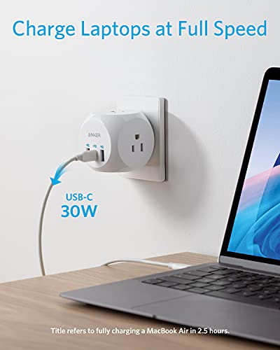 ANKER ELECTRICAL OUTLET EXTENDER 30W USB C CHARGER 3-OUTLET EXTENDER - WHITE Like New