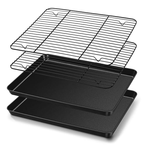TeamFar Baking Sheet with Rack Set, 16" x 12" x 1" - Black - Like New