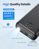 JIGA PORTABLE CHARGER POWER BANK 30000MAH USB C 22.5W FAST 3 OUTPUTS - BLACK - Like New