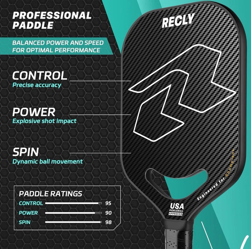 RECLY PICKLEBALL PADDLE - 3K CARBON FIBER - BLACK - Like New