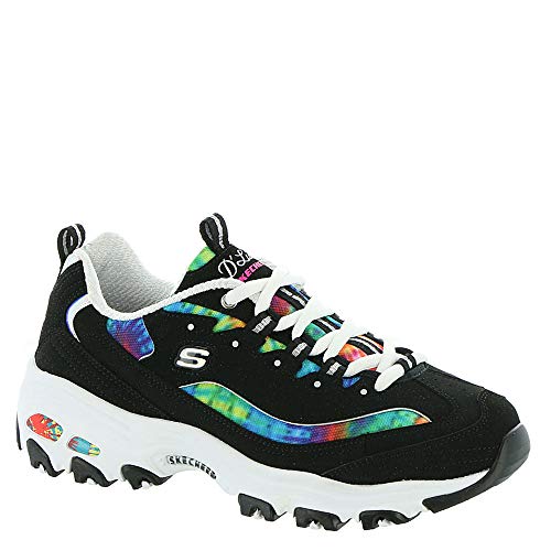 SKECHERS D'LITES SUMMER FIESTA SNEAKER - SIZE WOMEN 7 (AU/UK W4) - BLACK MULTI - Brand New