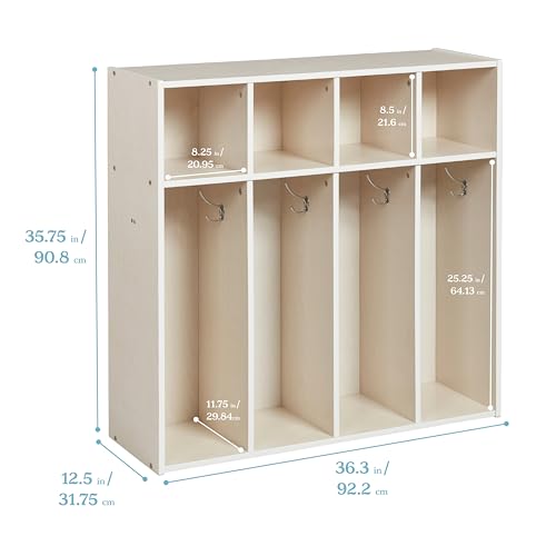 ECR4KIDS STREAMLINE 4-SECTION TODDLER COAT LOCKER - WHITE WASH - Like New