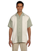 HARRITON M575 MEN'S TWO-TONE BAHAMA CORD CAMP SHIRT SIZE 2XL - GREEN MIST/CREME - Like New
