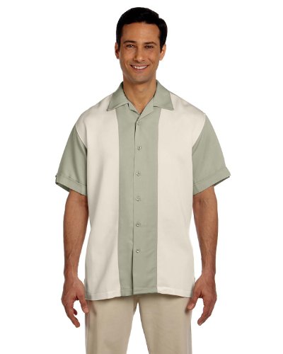 HARRITON M575 MEN'S TWO-TONE BAHAMA CORD CAMP SHIRT SIZE 2XL - GREEN MIST/CREME - Like New