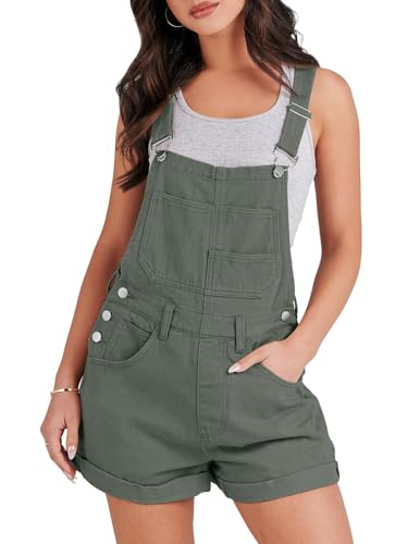 ANRABESS OVERALL WOMEN SUMMER LOOSE FIT SHORTS DENIM ROMPER S - ARMY GREEN Like New