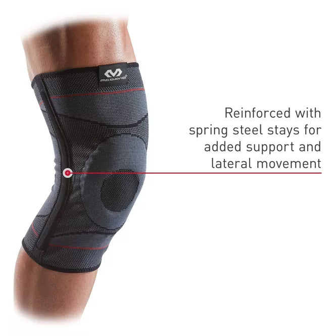 MCDAVID KNEE KNIT SLEEVE WITH BUTTRESS AND STAYS, SIZE S/M - GRAYISH BLACK - Like New