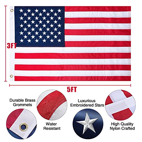 NELXINJO HEAVY DUTY 25FT FLAG POLE EMBROIDERED STARS 3X5 AMERICAN - BLACK - Like New