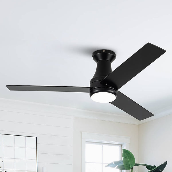 VACZON 48IN INTEGRATED LED FLUSH MOUNT CEILING FAN, 3 BLADE - BLACK - Like New
