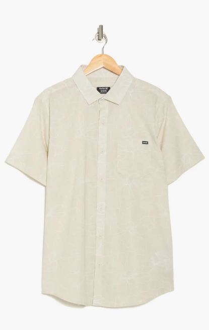 HURLEY CARYOTA PRINT WOVEN SHIRT- SHORT SLEEVE-SIZE:L - BONE - Brand New