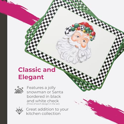 SPODE CHRISTMAS TREE BLACK/WHITE MIXED SNOWMAN & SANTA PLACEMATS, SET OF 4 - Brand New