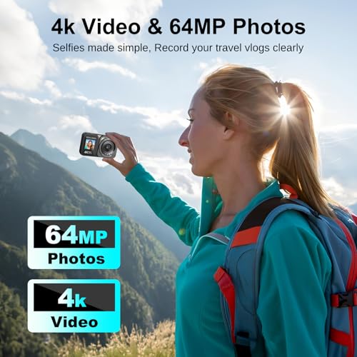 Digital Camera, 4K 64MP Dual Screens Camera, 18X Zoom, Point - Scratch & Dent