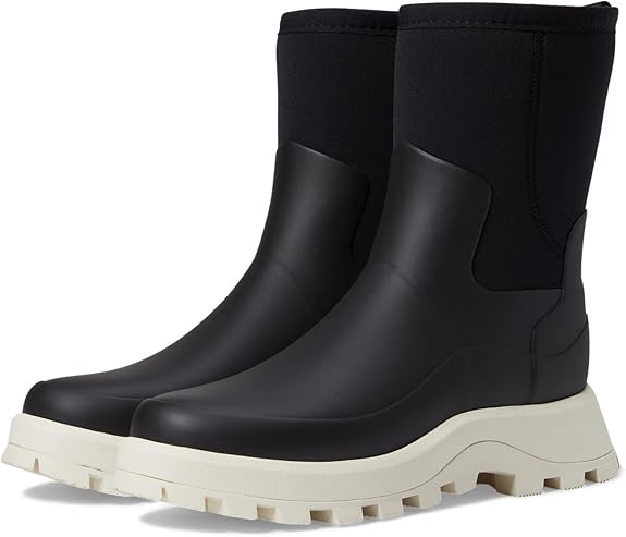 HUNTER WOMENS CITY EXPLORER SHORT NEOPRENE BOOTS - SIZE: 8 - BLACK/SHADE WHITE - Like New