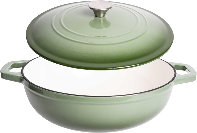 LEXI HOME 6QT Round Cast Iron Dutch Oven Braiser in Green Ombre with Lid - GREEN Like New