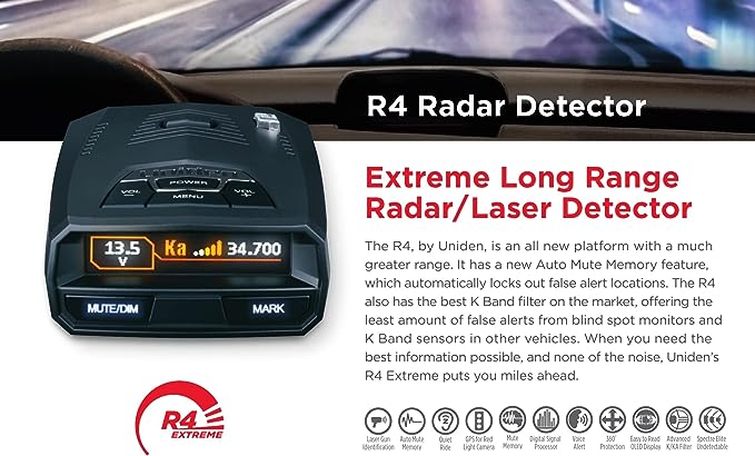 UNIDEN R4 Extreme Long-Range Laser/Radar Detector with Voice Alert - BLACK Like New