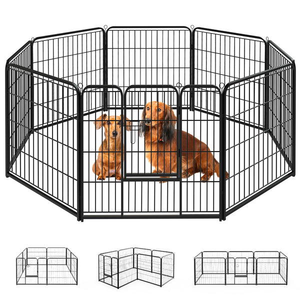 SMUG HEAVY-DUTY IRON DOG PLAYPEN 8 PANEL 32” DURABLE RUST-RESISTANT - BLACK - Like New