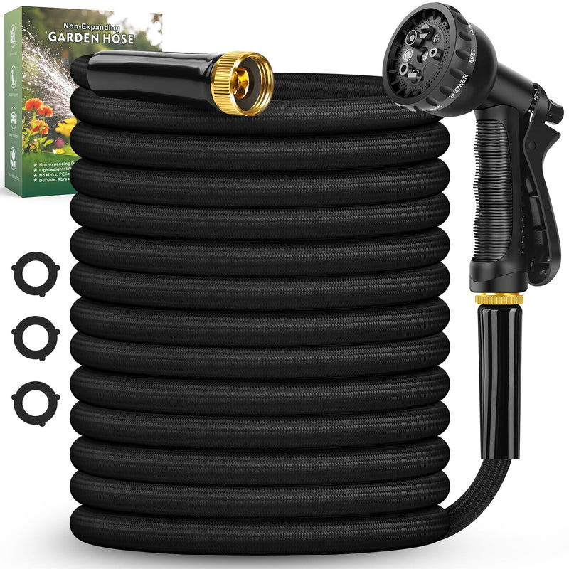 Garden Hose 100FT Non-Expanding Lightweight Hose 8 Function Nozzle - BLACK - Like New