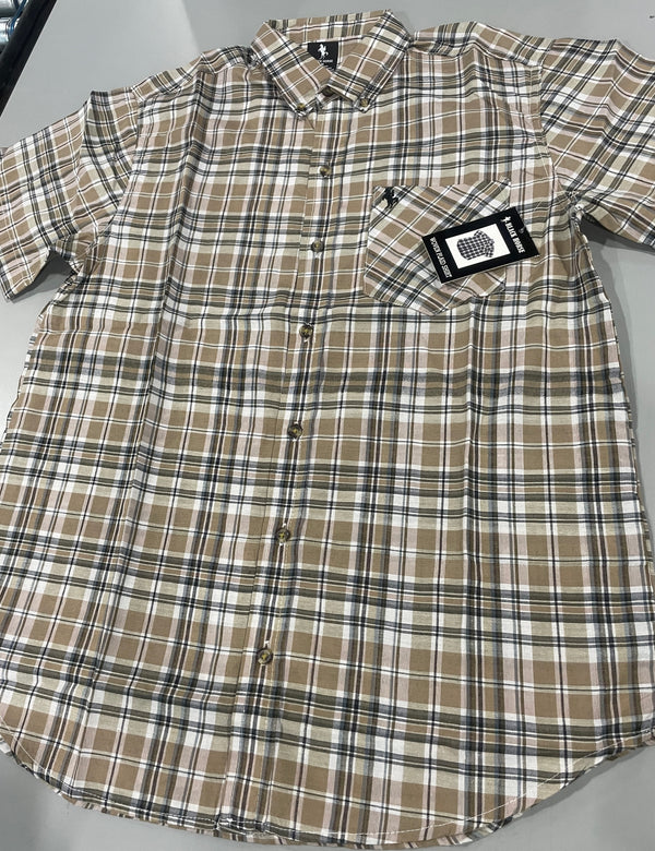 BLACK HORSE WOVEN PLAID SHIRT - SIZE :MENS M - BROWN/BLACK/WHITE/YELLOW - Brand New