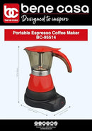 BENE CASA - ELECTRIC ESPRESSO MAKER 1-3 CUP - BC-95514 - RED - Like New
